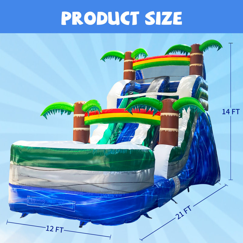 Glissade d'eau gonflable avec souffleur de palmier tropical 14 'x 21' GOOSH (avec piscine)