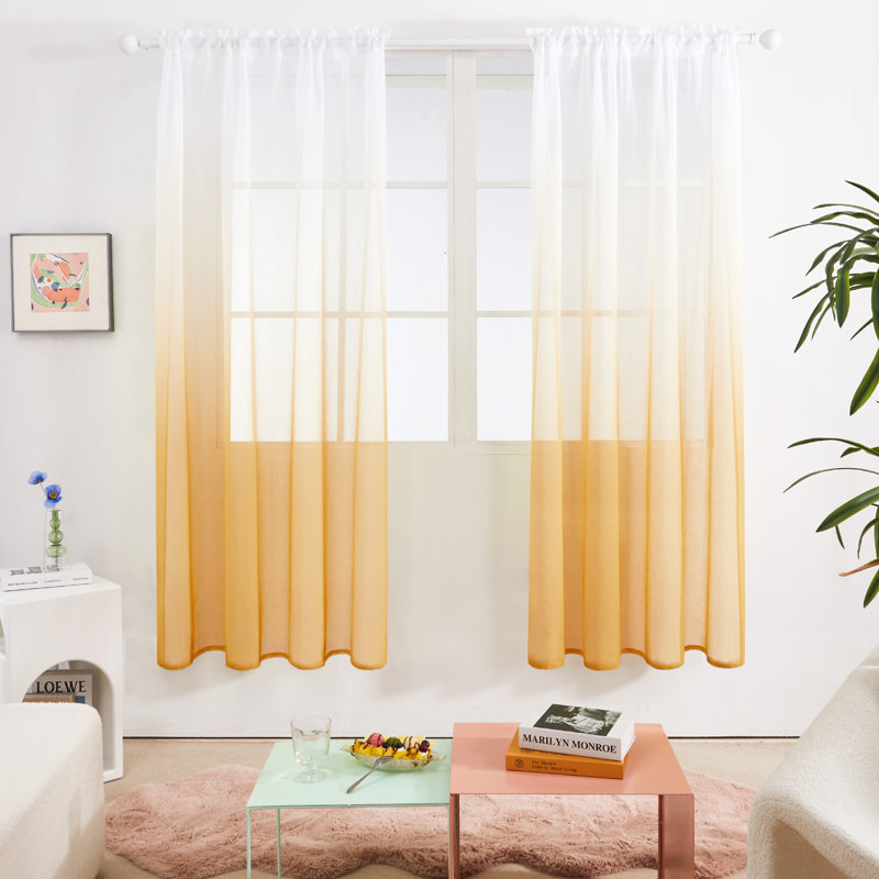 Zhejno Sheer Curtain Pair, 52" W x 72" L, Orange