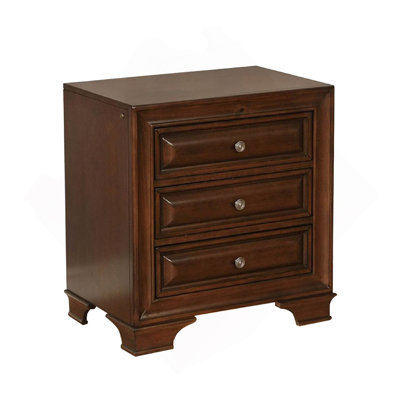 Table de chevet 3 tiroirs avec prise USB et prise de courant, cerisier brun