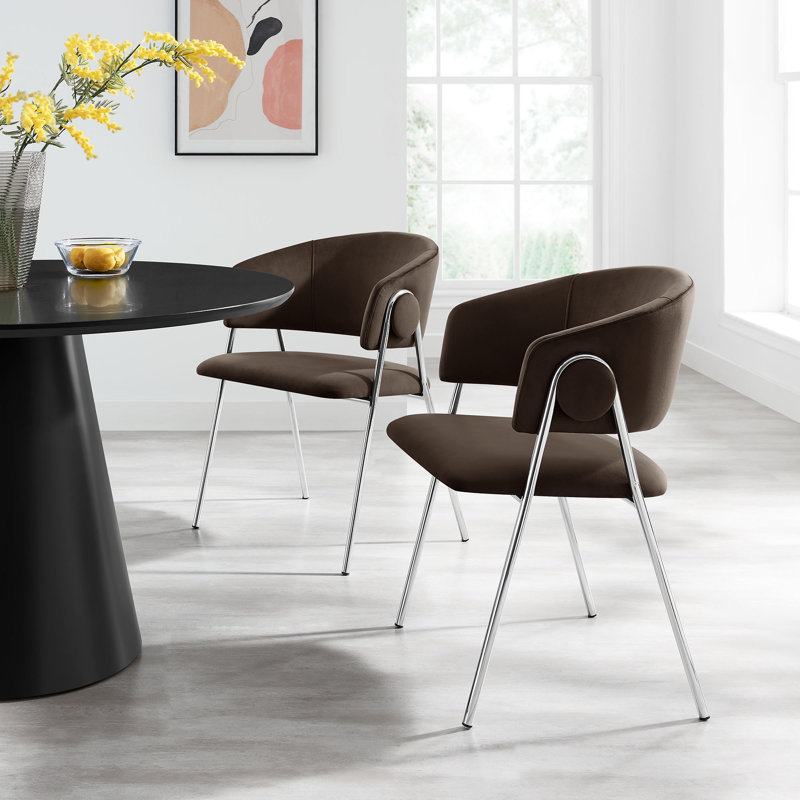 Ensemble de 2 chaises de salle à manger Nella, Argent argent, Velours brun chocolat