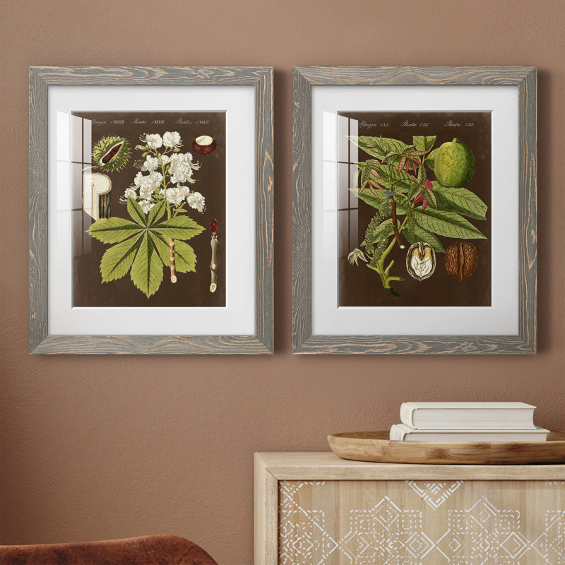 Châtaignier sur suède - ensemble de 2 reproductions d'art graphique, H 24 po x l 36 po x P 1,5 po, Papier encadré blanc