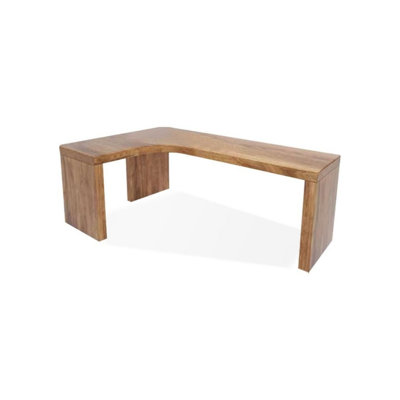 Burlywood L Shaped Solid Wood Corner Writing Desk