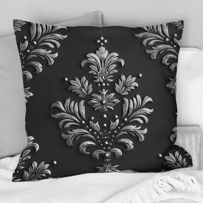 Black Silver Damask Glamour - Damask Pillow