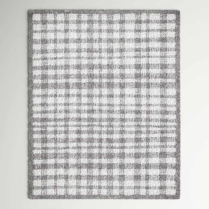 Tapis ivoire / noir touffeté à la main Plaid, Rectangle 8 pi x 10 pi