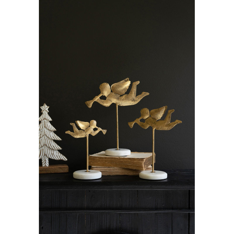 Ensemble de 3 anges décoratifs Kalalou pour manteau de cheminée ou tablette sur base en métal - 12 po de hauteur