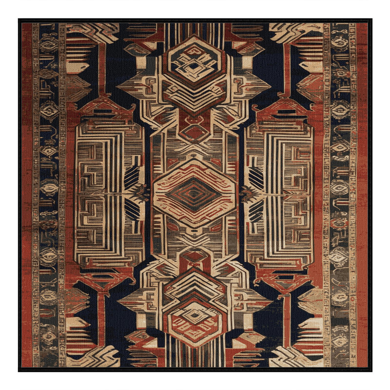 Machine Washable Art Deco Brown Area Rug, Square 6'