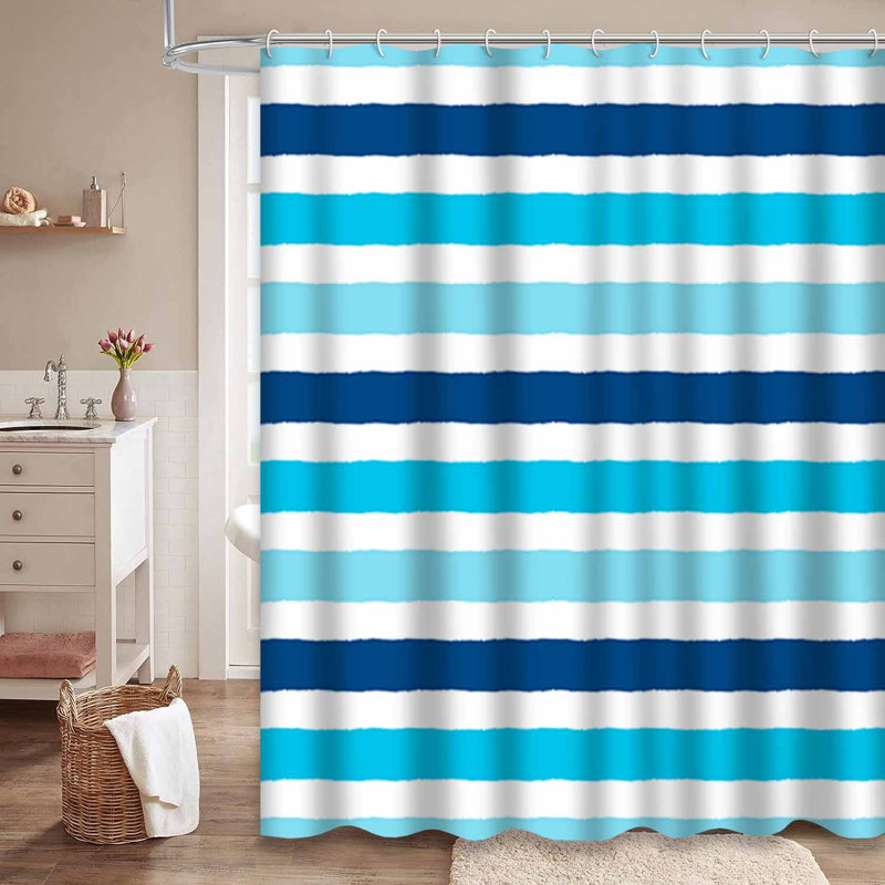 Rideau de douche à rayures abstraites bleu marine avec 12 crochets, L 72 po x l 84 po