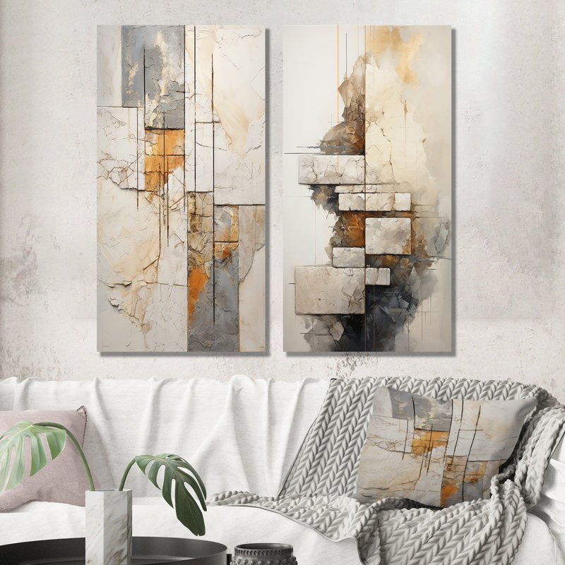 «Beige Spiritual Stone Minimalisme», ensemble de 2 reproductions d'art sur pierre, Toile tendue, H 28 po x l 25 po