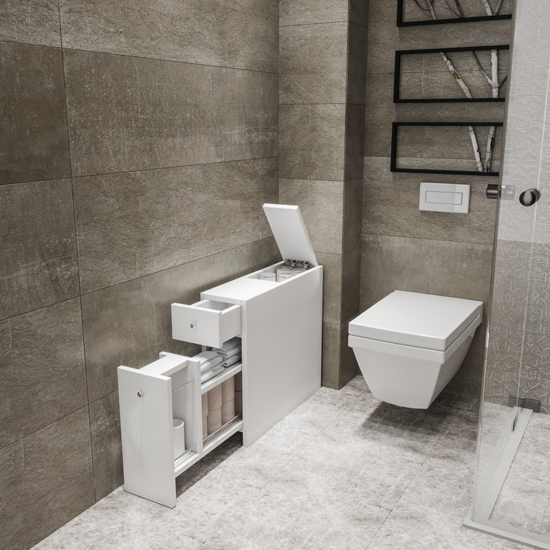 Modern Bathroom Cabinet, White Finish, 23.6 x 21.7 x 7.9 inches | 100% Melamine Coated Particle Board, 0.7 inches Thick | 2 Drawers with Telescopic Slides, Multiple Shelves, Wall-Mountable, Fully Assembled