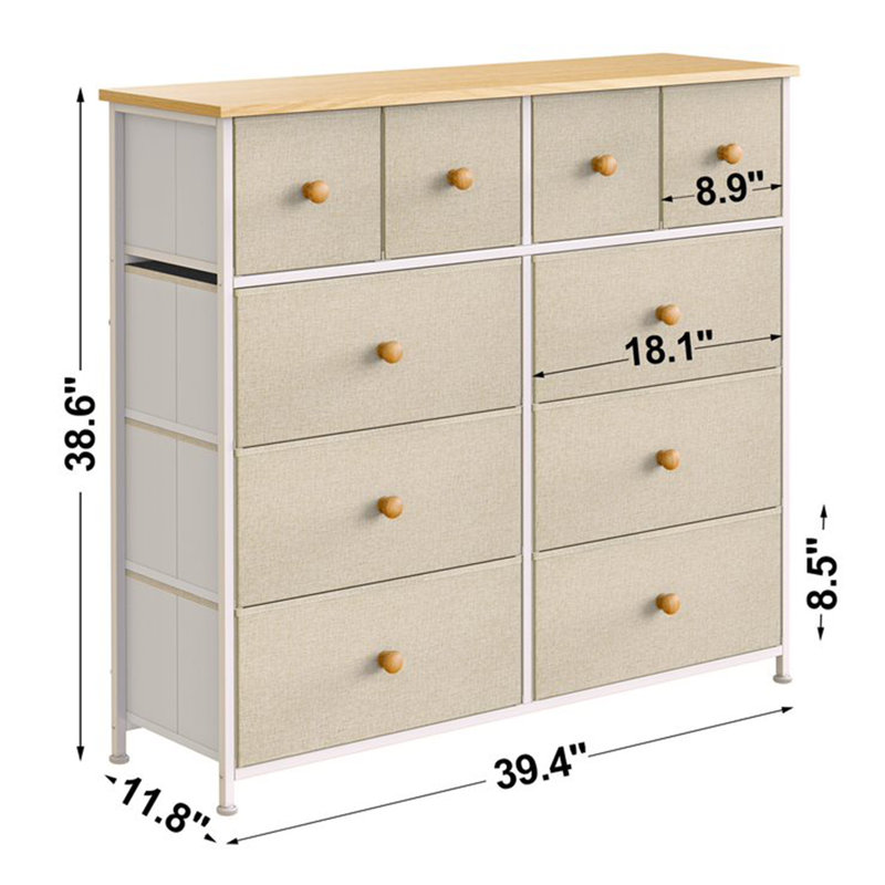 39.4 " W 10 - Drawer Dresser, Beige/White