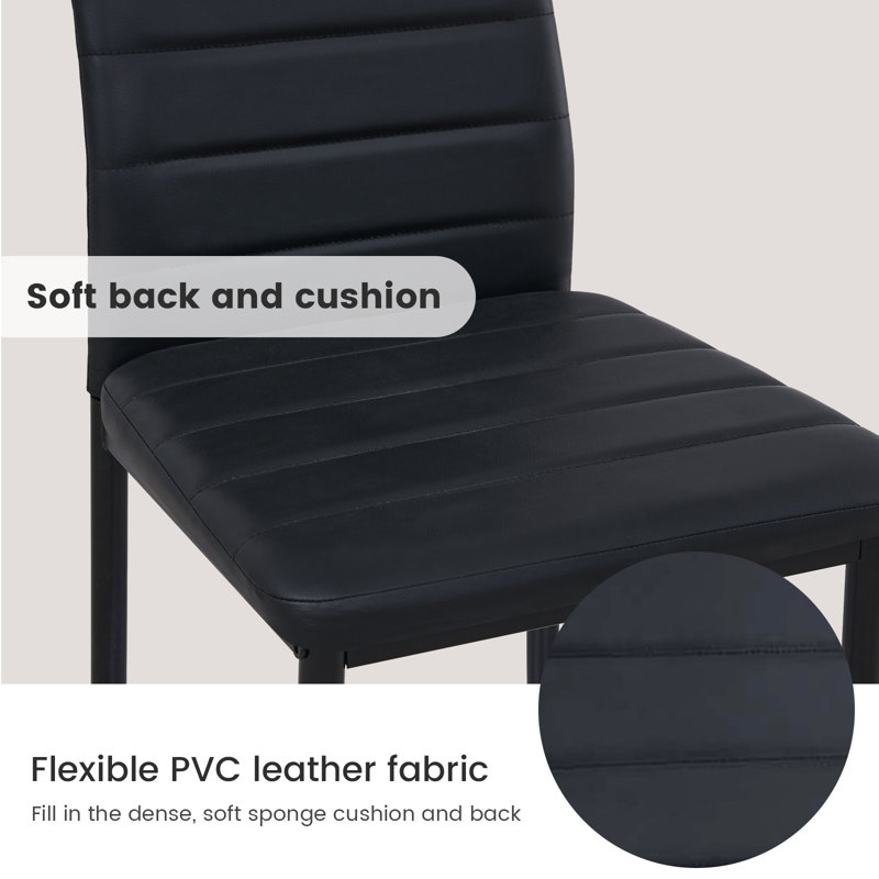 Adonia Upholstered Faux Leather High Back Dining Chairs, Black, 2
