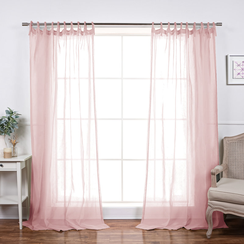 Jaylene Sheer Tie Top Curtain, Pink, 52" x 84"