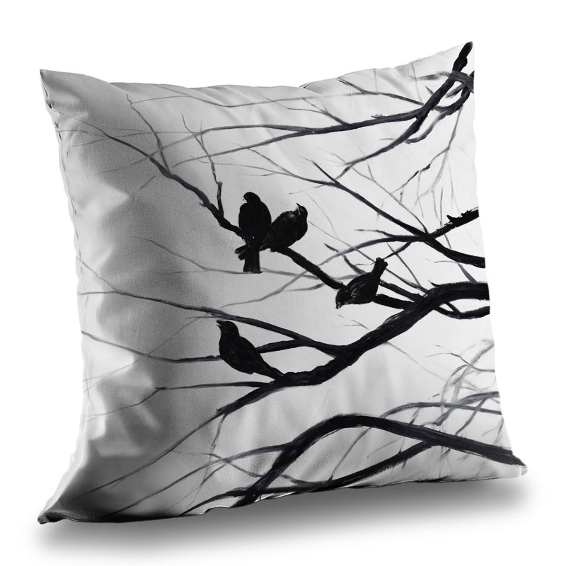 Birds and Branches Silhouette Throw Pillow | Home Decor – Poly Twill Throw Pillow with Insert, Double-Sided Print