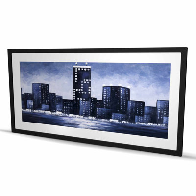 Dark Blue Cityscape - Framed Matted Print for Home Decor