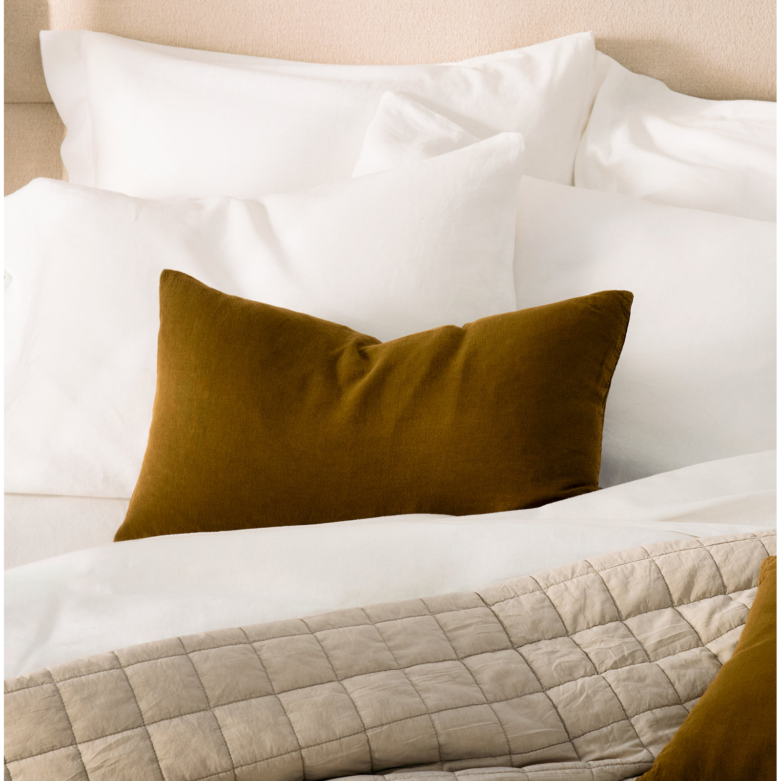 Crinkle Cotton Quilt Set, Flax Beige, King Quilt + 2 King Shams