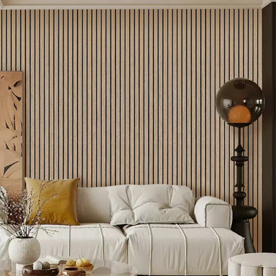 94.5" x 12" Wood Slat Acoustic Panels 3D Decorative Wall Paneling Peel & Stick (Set of 2)
