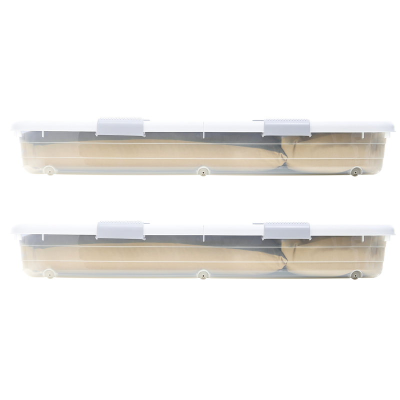Under Bed Rolling Storage, 39.8x20.1x5.9 Inch, 2 Pack, Extra Capacity, - Sealing Lid, Stackable Vertically Storage With Wheels, Holds Heavy Items, Construction, Lockable