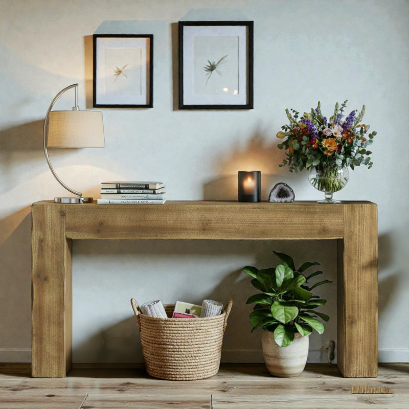 Console 63 po, table d'entrée en bois