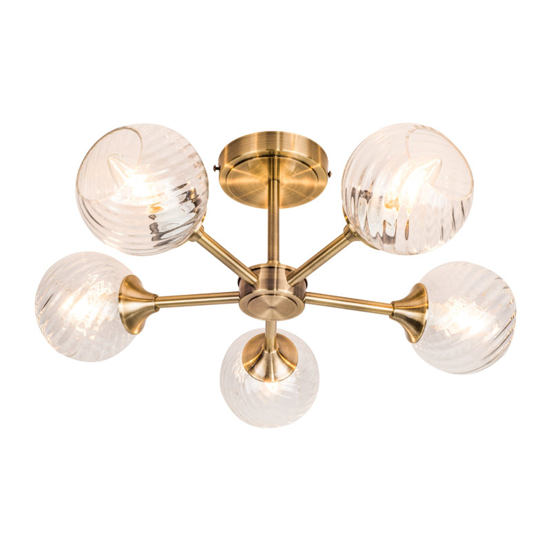 Aamilah Glass Semi Flush Mount, Antique Brass