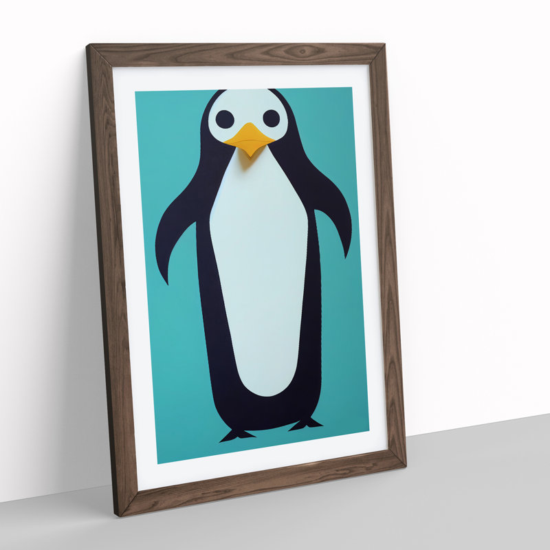 Vibrant Penguin Abstract - Framed Print, 34cm H x 25cm W x 2cm D, Walnut
