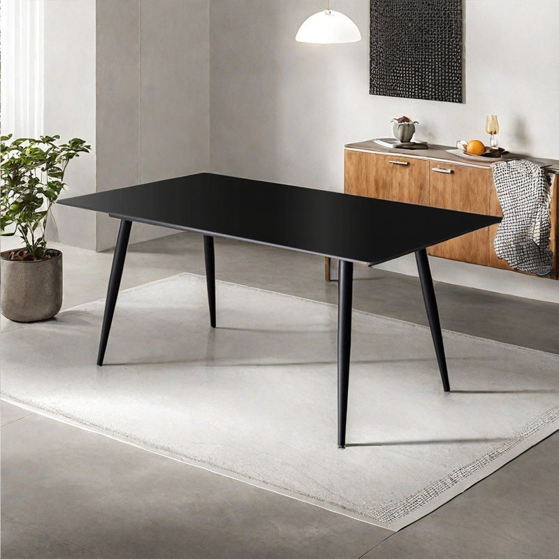 Table de salle à manger moderne en pierre noire minimaliste moderne, H 29,53 po x L 63 po x l 31,5 po 