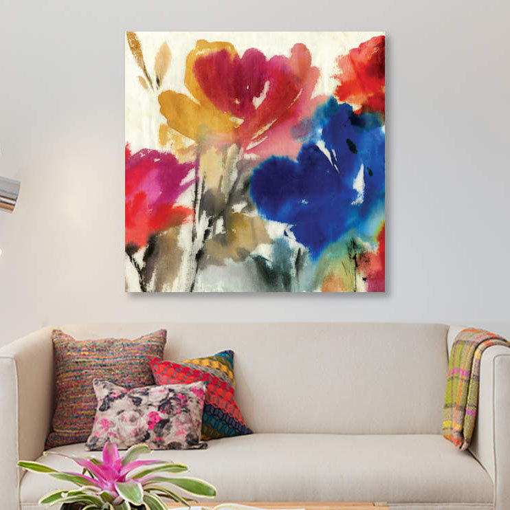 «Watercolor Florals I», reproduction sur toile, H 12 po x l 12 po x P 0,75 po, Toile tendue, Pas de tapis