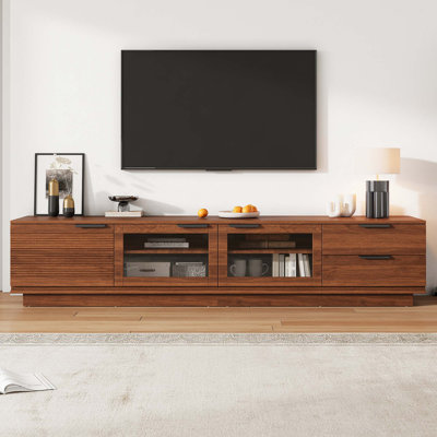 Modern TV Stand with Soft-Closing Hinges and Glass Doors