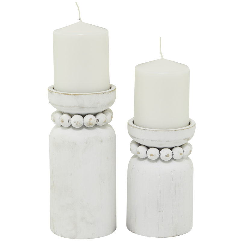 Ensemble de porte-bougie en bois, Blanc, H 6,1 po x l 3,7 po x P 3,65 po