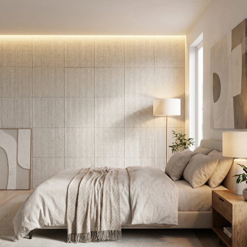 Panneau mural 3D en pierre véritable 23,6 po x 23,6 po (paquet de 8), Tissé, Blanc