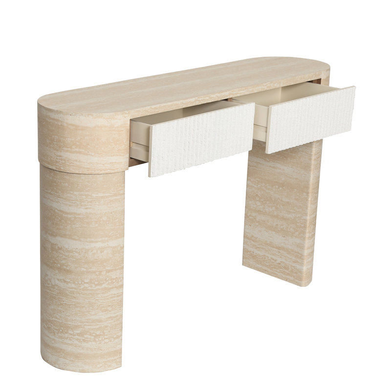 Table d'entrée pour entrée, tiroirs l 25 po x P 10 po H, style moderne, salon 47,2 po avec chaleur naturelle, rangement dissimulé à deux tiroirs, détails du tiroir cannelé