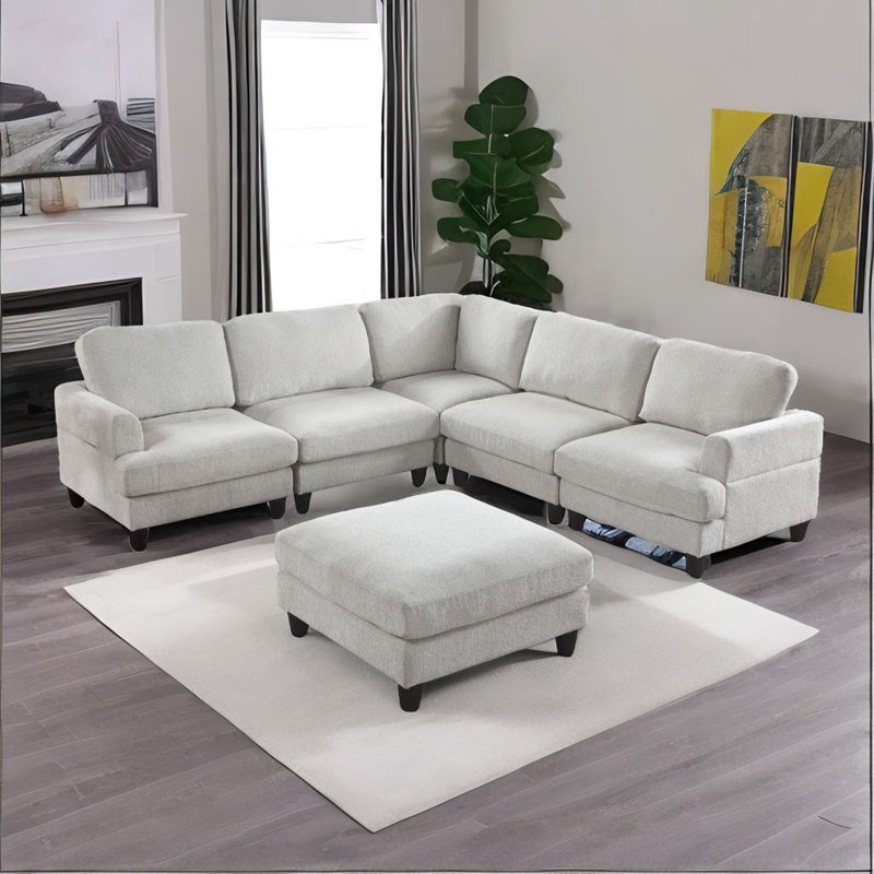 Canapé modulaire Yasim, Chenille gris pâle