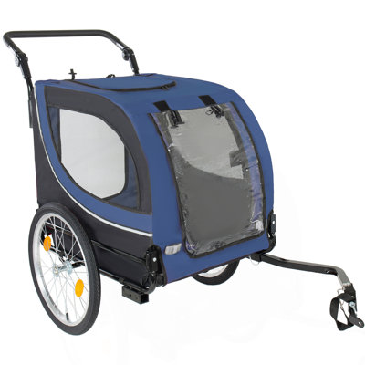 2-in-1 Bike Trailer & Pet Stroller for Dogs up to 100lbs– Foldable Pet Carrier Cart with two 8'' Front Caster & 20'' Quick Release Air-Filled Wheels, Breathable Mesh and PVC Rain Cover, Dark Blue