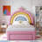 Upholstered Platform Bed With Rainbow Headboard And Storage Drawer