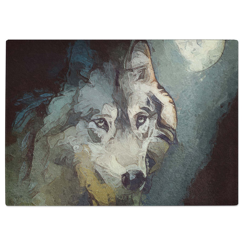 Tempered Glass Wolf Under the Moon in Abstract Chopping Board, 39 cm W x 28.5 cm L