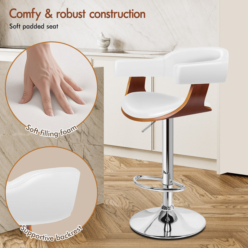 Upholstered Adjustable Height Counter Stool with Solid Wood Frame