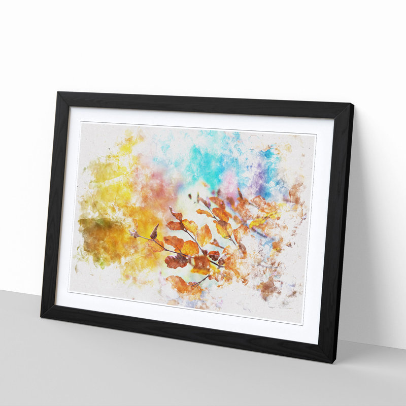 Autumn Leaves Abstract Watercolour - Single Picture Frame Print on MDF, 62cm H x 87cm W x 2cm D, Black Framed