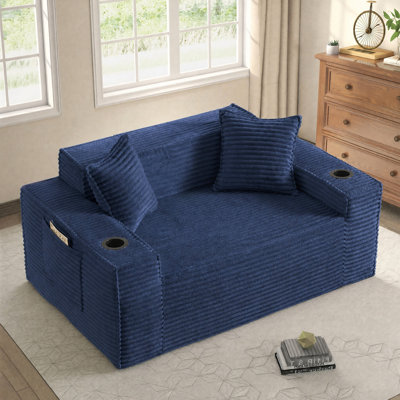 Boneless 2-Seater Loveseat Sofa with Deep Seat – Plush Corduroy Compression Cloud Couch for Bedroom, Dorm, Apartment