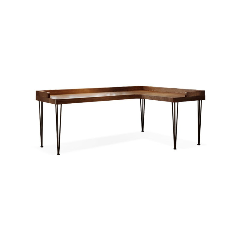 62.99"Walnut L-Shaped Solid Wood desk, Retour à droite, H 29,53 po x l 70,87 po x P 47,24 po