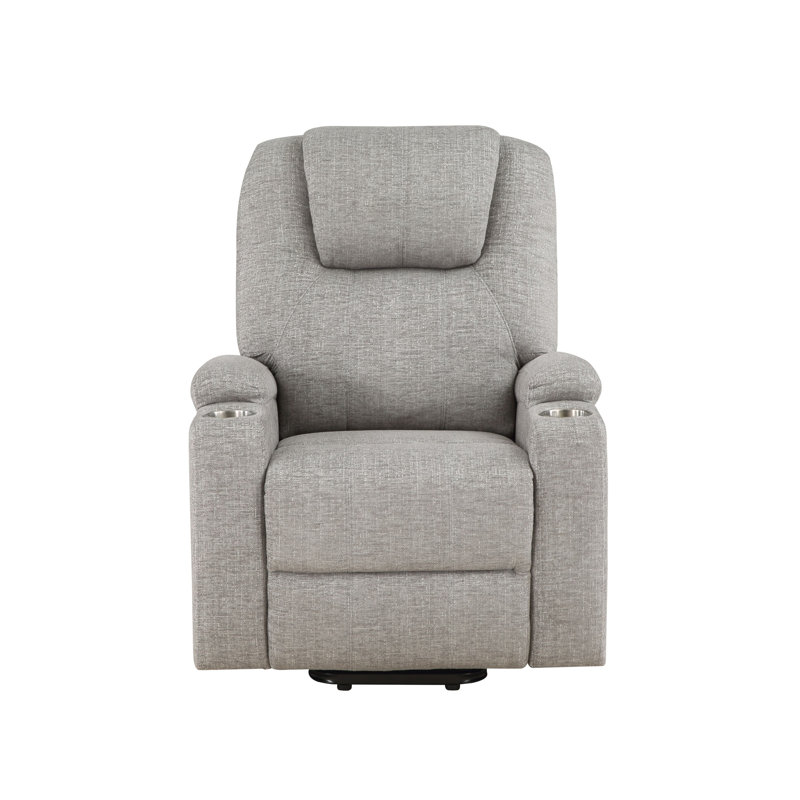 Fauteuil inclinable en chenille gris clair avec lève-personne électrique et massage
