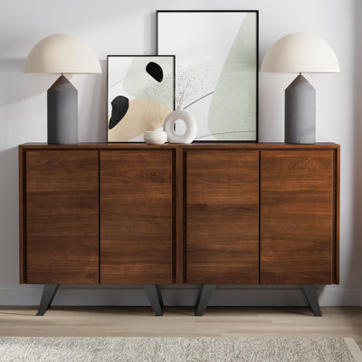 Meuble de rangement en bois d'acacia massif de style industriel moderne de 39 po de longueur avec tablettes réglables et pieds en métal Lowry