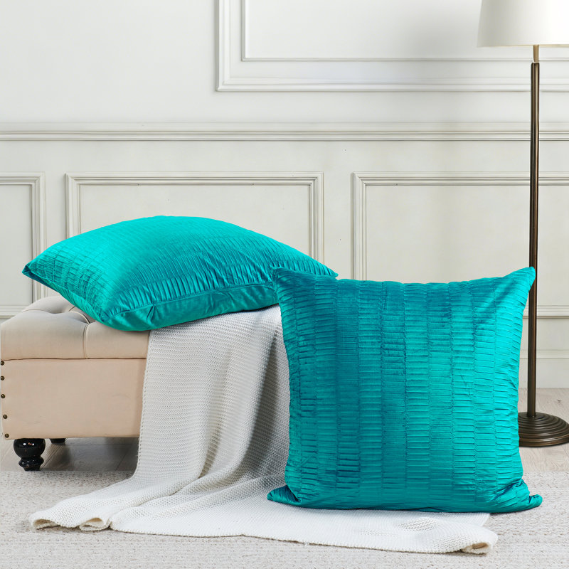 Velvet Pleated Euro Pillow Cover, Storm Blue