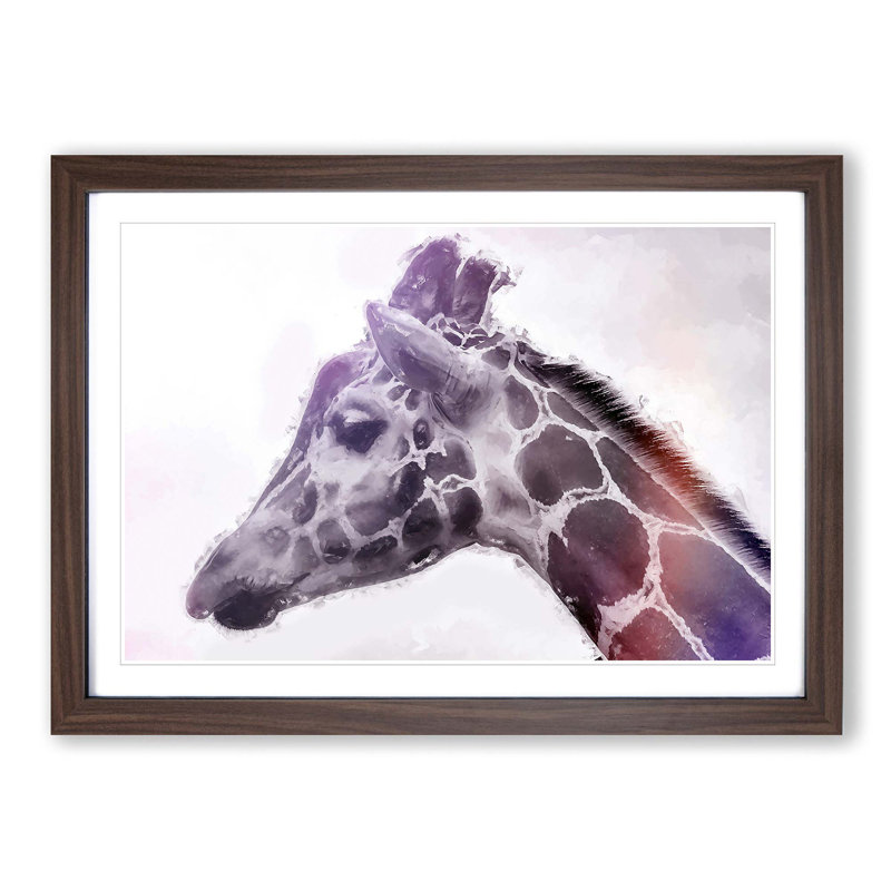 Giraffe with Purple Haze - Picture Frame Painting Print, Walnut Framed, 48cm H x 65cm W x 2cm D