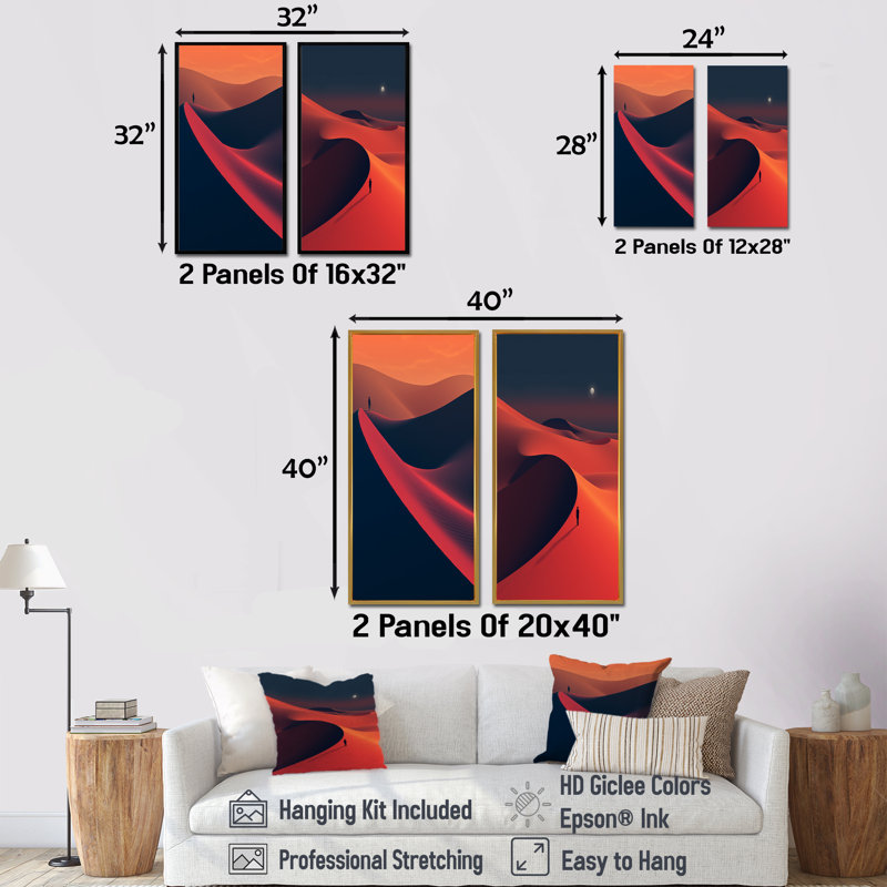 Désert aride horizon sur Mars planète I - ensemble de 2 décorations murales désert, H 28 po x l 25 po, Toile tendue