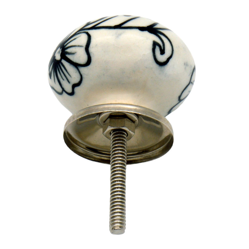 Nicola Spring - Round Ceramic Cabinet Knobs - Black Blooms