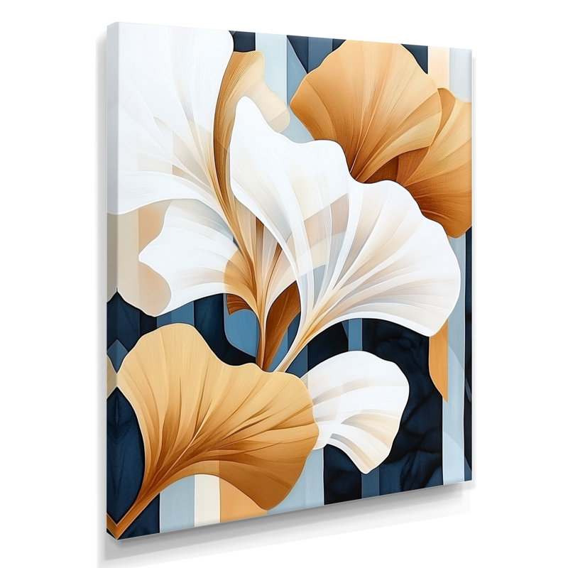 «Ginkgo in Golden Silence II», art mural japonais minimalisme japonais, H 32 po x l 16 po, Wrapped Canvas