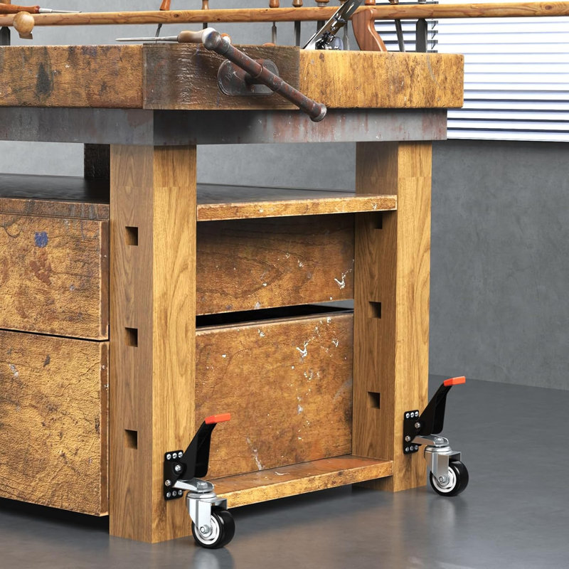 4 PCS Red Workbench Casters Kit, Heavy Duty Casters with Brake with Lifting and Lowering Function,Quick Release Stepdown Caster for Workbenches, Tables, Load 660LBS