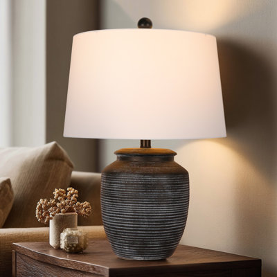 28" Rustic Ceramic Pot Table Lamp for Bedroom Living Room Dining Home Office Entryway, Black