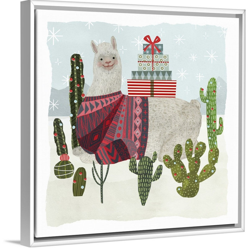 Reproduction d’art sur toile, "fêtes llama IV" par Victoria Borges, H 18 po x l 18 po x P 1,75 po, Cadre blanc