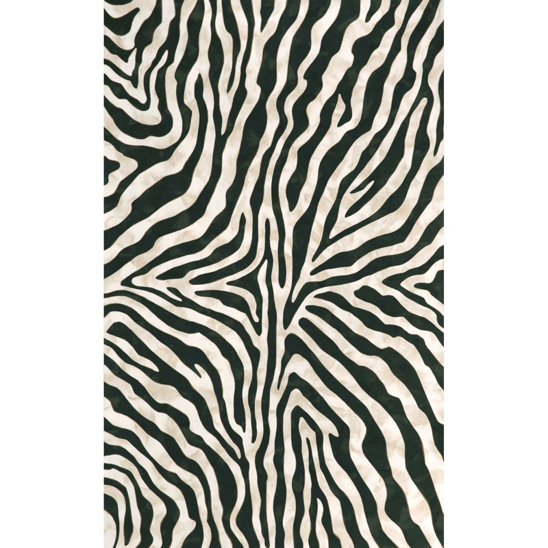 Tapis touffeté à la main à imprimé animal en polyester noir / ivoire, Rectangle 8 pi x 10 pi