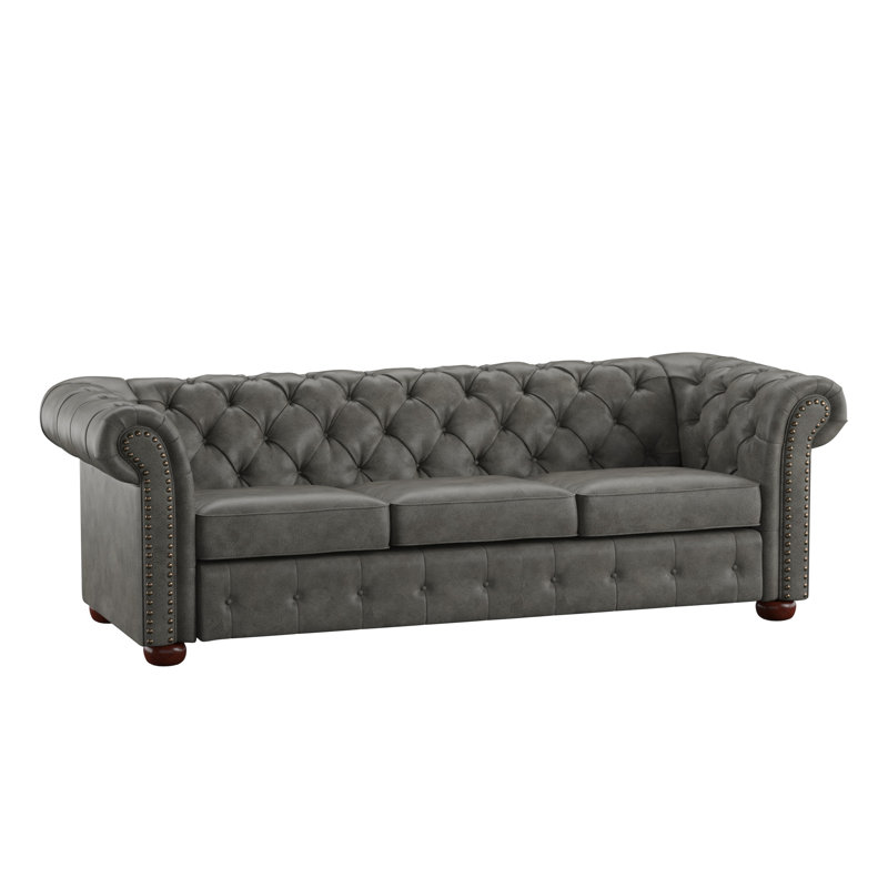 Canapé Chesterfield Huskins, Microfibre polie grise
